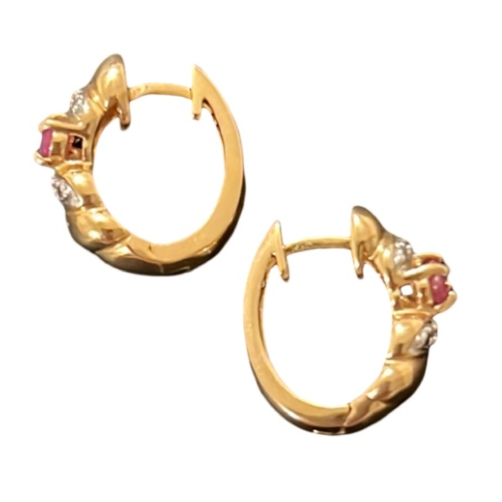 Zales Gold-Tone Hoop Earrings with Pink Stones and Clear Accents